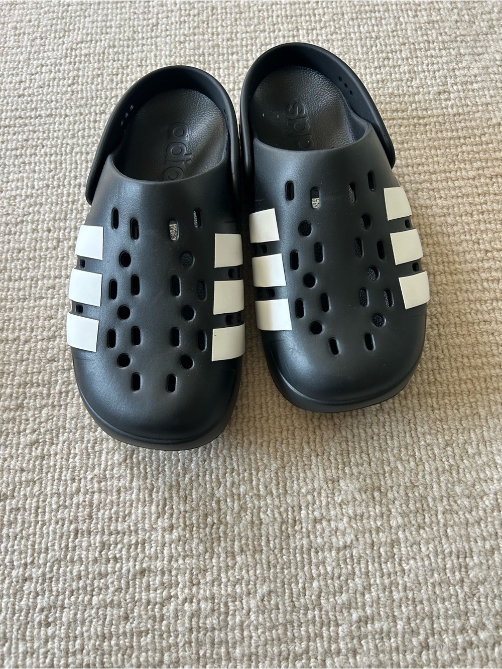 adidas young Kids Black Water Clogs with White Stripes